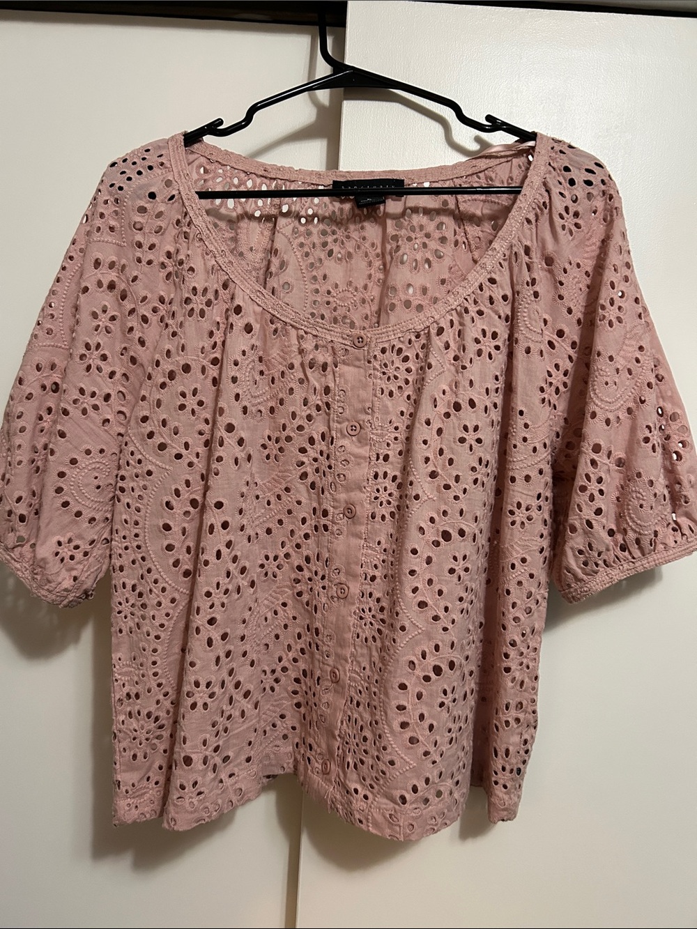 Sanctuary Dusty Rose Eyelet Button-Front Blouse